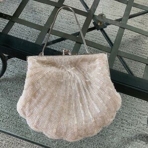 Elegant Cream Beaded Clutch Evening Bag